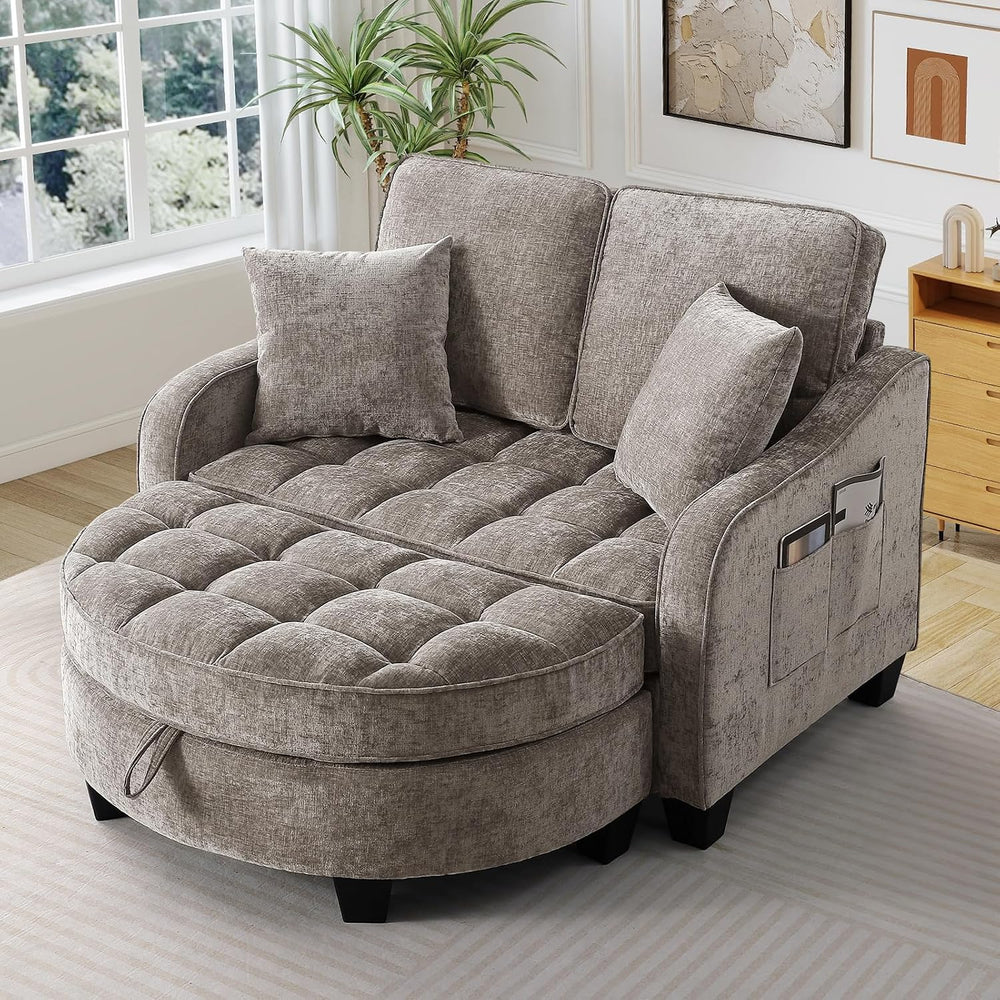 Oversized Chair and A Half, Chenille Tufting Accent Cozy Reading Sofa Chair w...