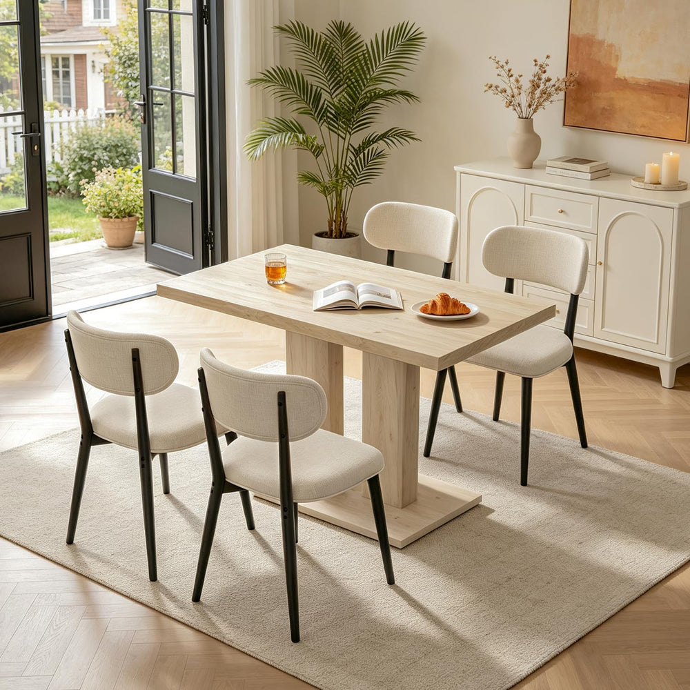 Modern Dining Table Set for 4, 46" Pedestal Kitchen Set Natural