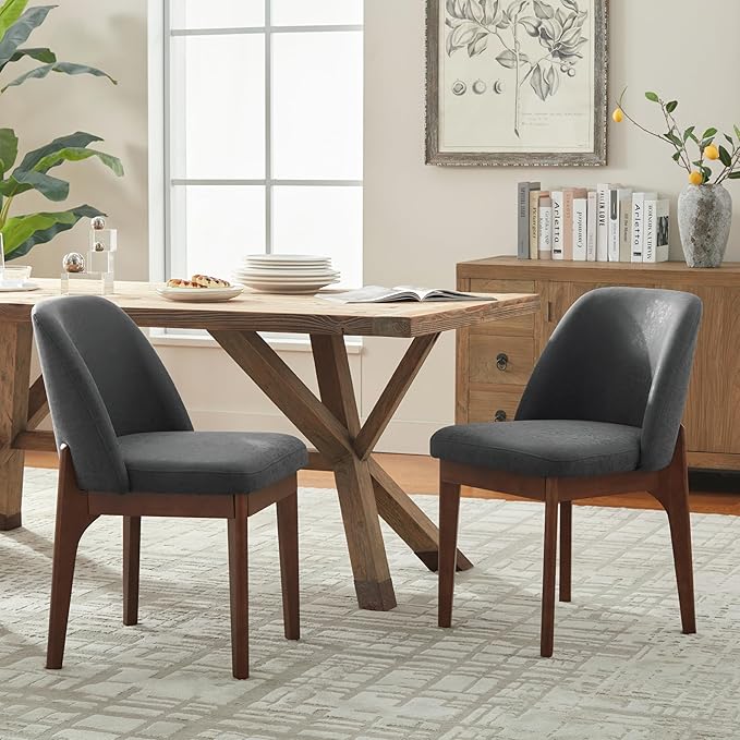 VKNOW Modern Dining Chairs Set of 2, Faux Leather Kitchen Chairs with Wood Le...