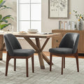 VKNOW Modern Dining Chairs Set of 2, Faux Leather Kitchen Chairs with Wood Legs, Upholstered Side Chair for Kitchen Dining Room, Black