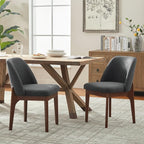 VKNOW Modern Dining Chairs Set of 2, Faux Leather Kitchen Chairs with Wood Legs, Upholstered Side Chair for Kitchen Dining Room, Black