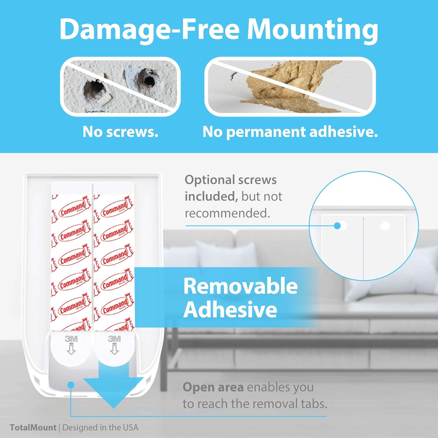 TotalMount Hole-Free Remote Holder – Eliminates Need to Drill Holes in Your Wall (White Remote Control Holder, Quantity 1)