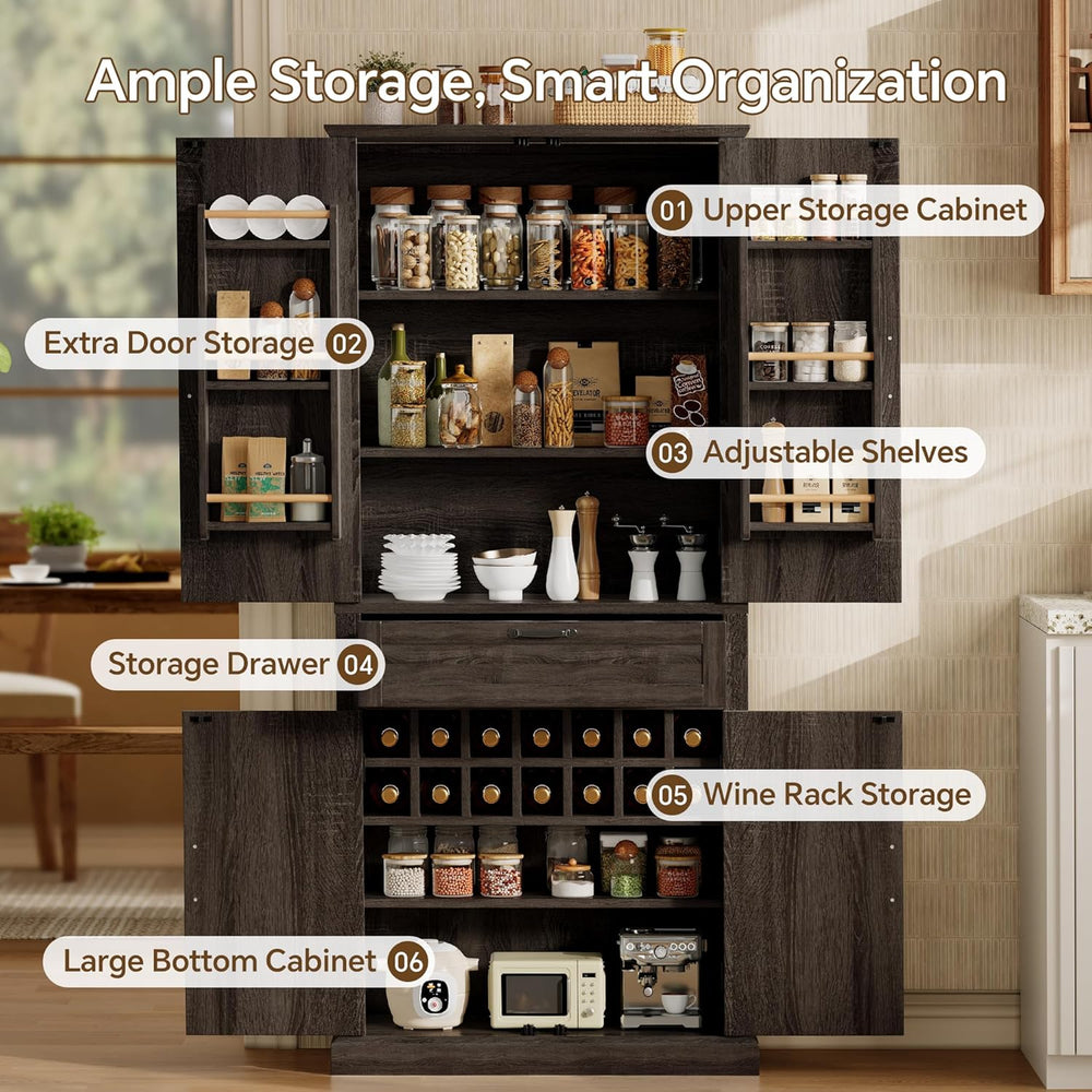 Ball & Cast Farmhouse Kitchen Pantry Cabinet, Brown, 71 Inch | Adjustable...