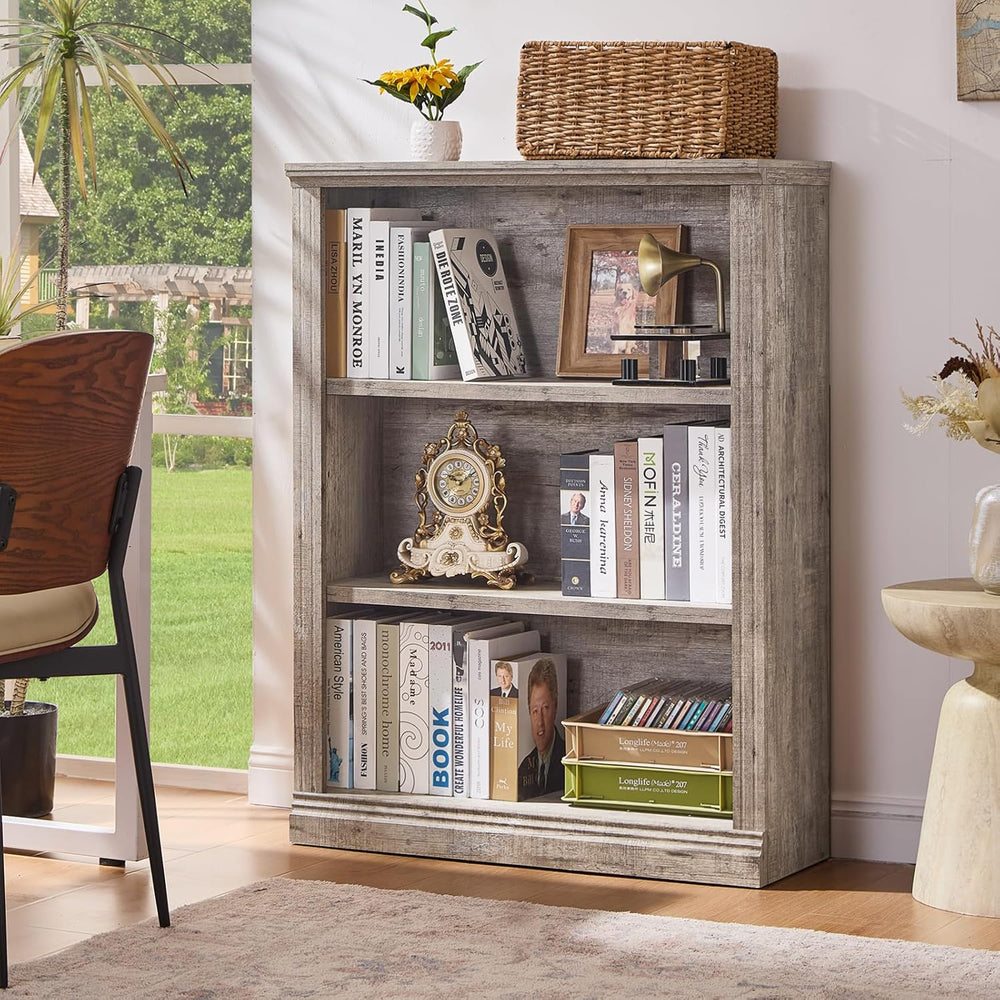 RWYHG 43" Grey Bookshelf, 3 Tier Farmhouse Small Wooden Bookcase