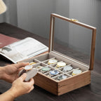 muso wood Watch Display Box, 10 Slot Watch Case for Men, Watch Organizer Box with Glass Lid, Watch Case with Removable Velvet Pillow, Father's Day Gift - 10 Slot, Walnut