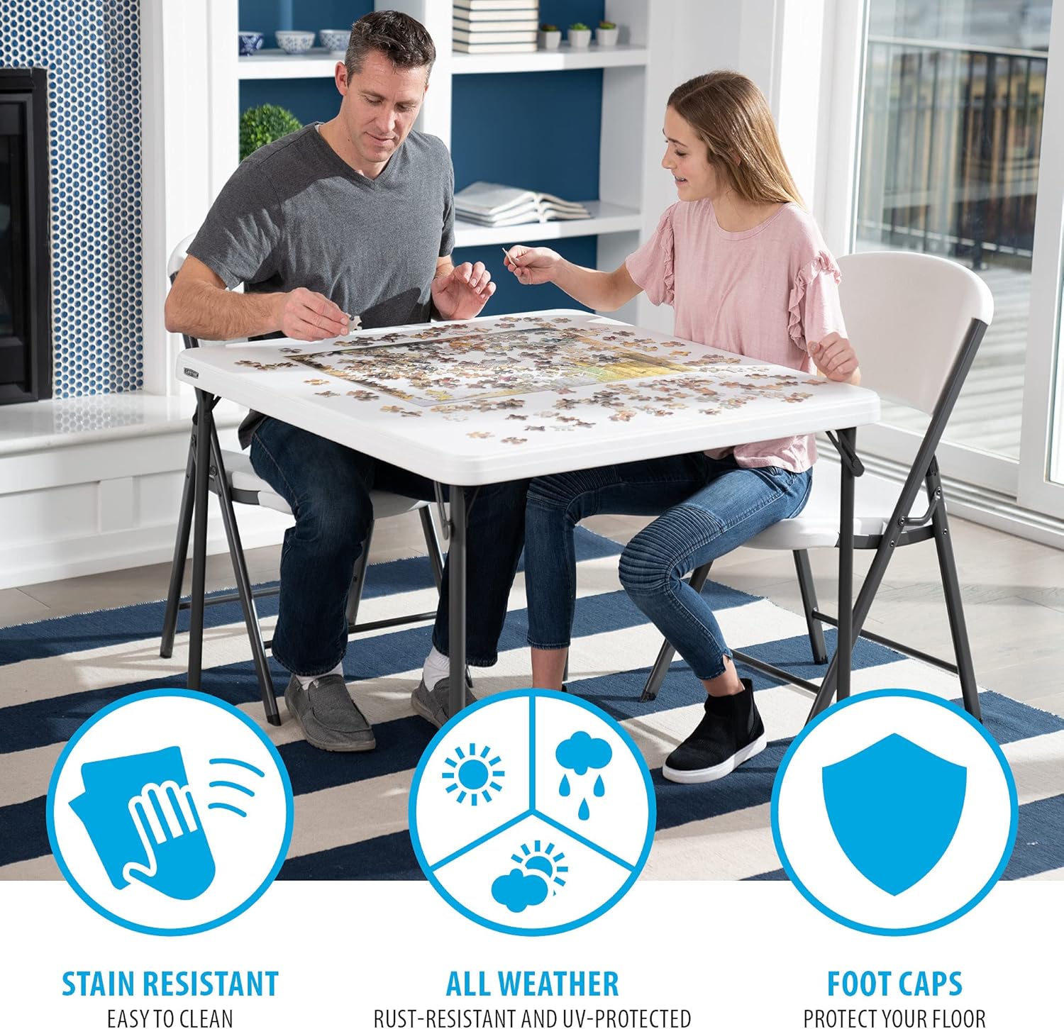 LIFETIME 80783 37-Inch Commercial Grade Square Folding Card Table, White Granite