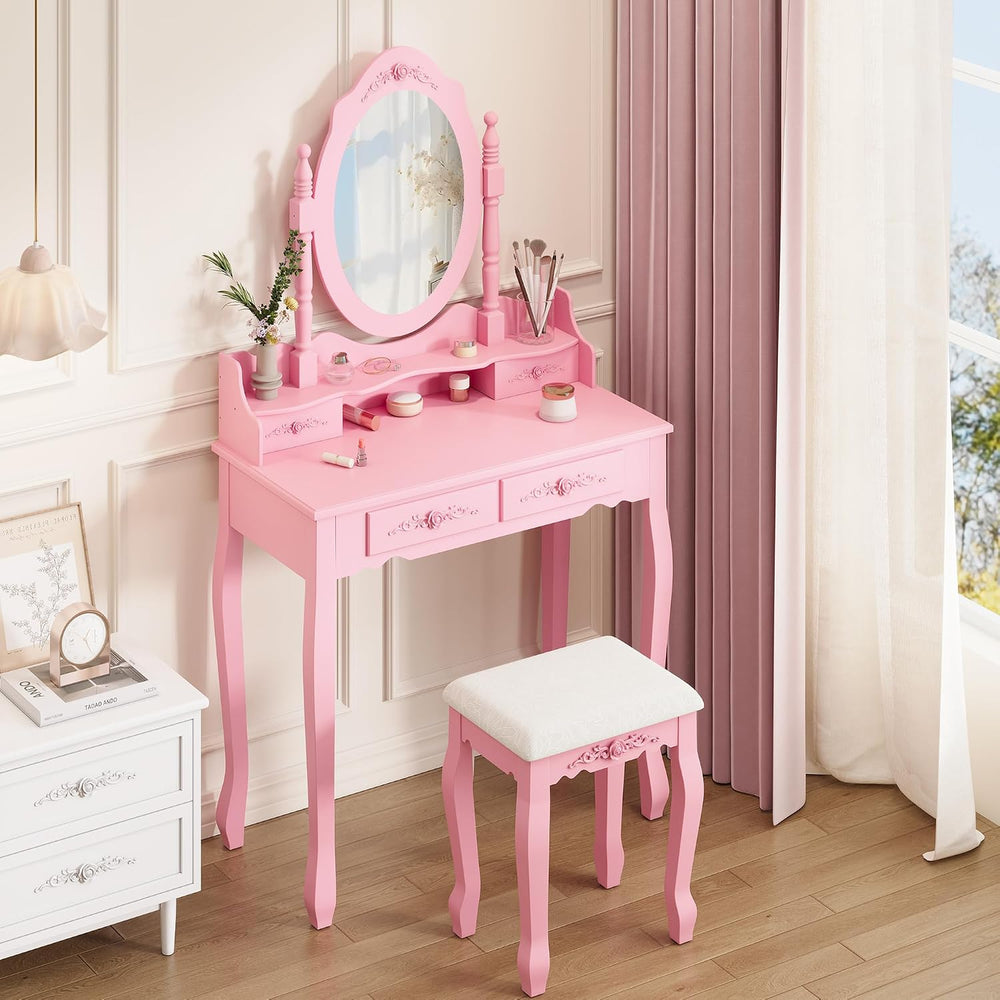 Alohappy Vanity Desk Set with Mirror & Stool for Girls, Pink | Makeup Van...