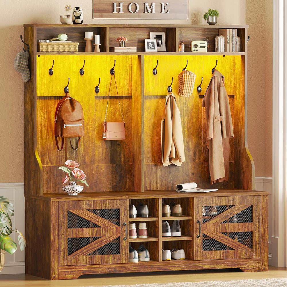 Itaar Hall Tree with Bench and Shoe Storage, 5-in-1 Entryway Bench with Coat ...