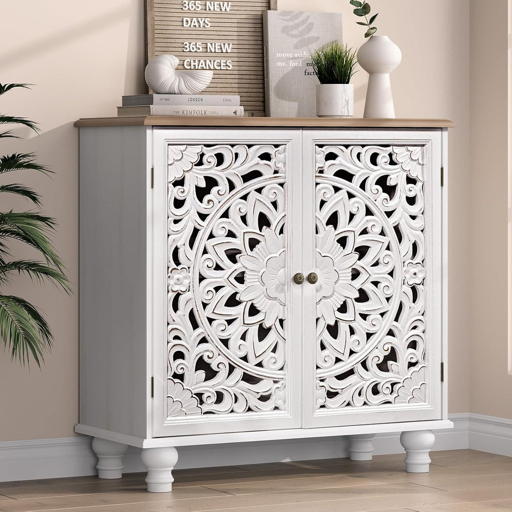 Jiansu furni Accent Cabinet with Carved Doors,Sideboard Buffet Cabinet with Storage