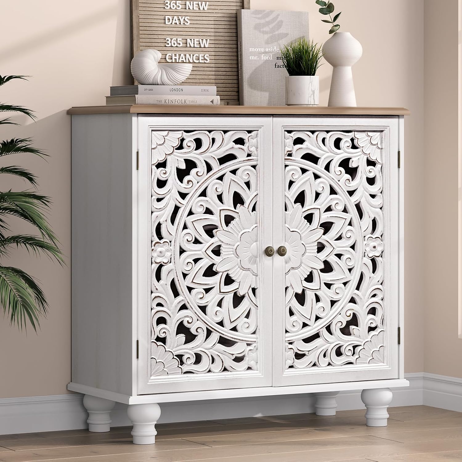 Jiansu furni Accent Cabinet with Carved Doors,Sideboard Buffet Cabinet with Storage