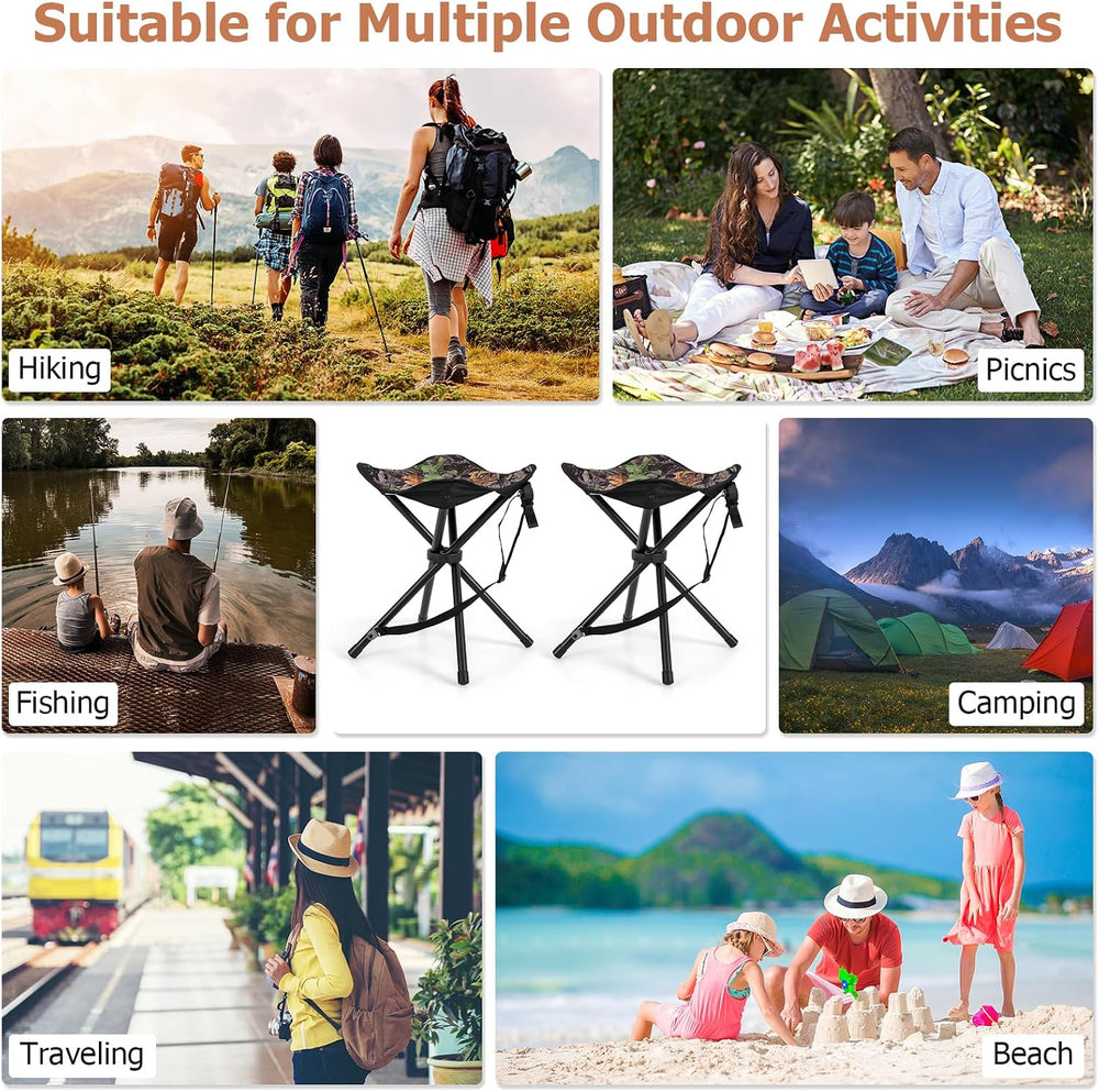 GYMAX 2 Pack Folding Stool, Portable Tripod Lightweight Hunting Stool with Sh...