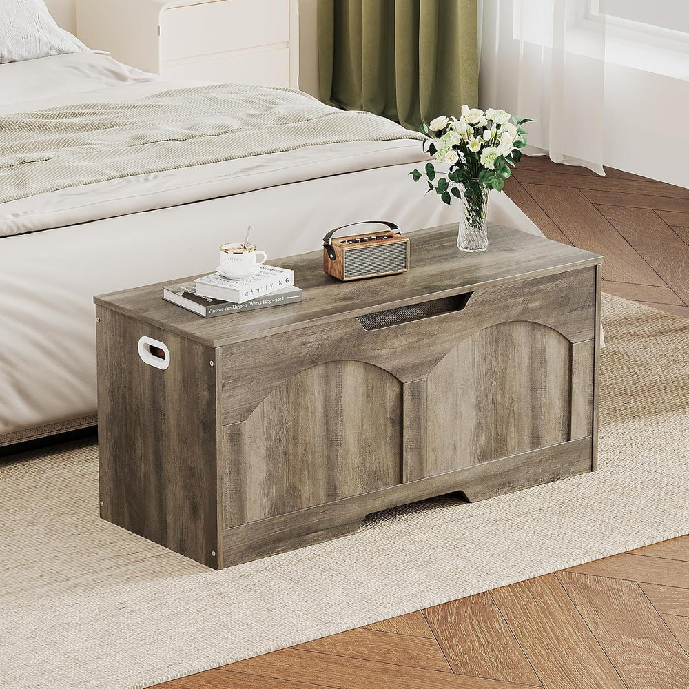 39.4" Storage Chest, Retro Storage Bench, Storage Trunk with 2 Safety Hi...