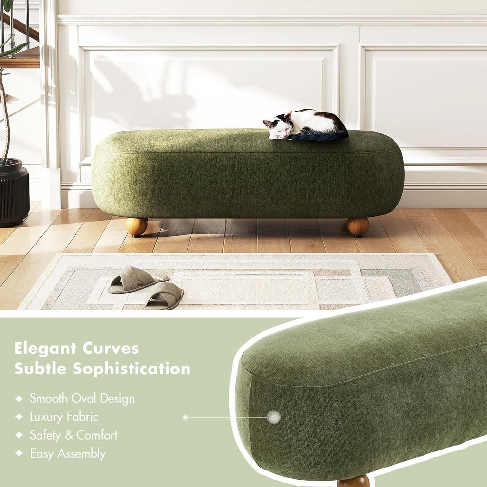 Hyfirm 54" Green Chenille Upholstered Bench – End of Bed Ottoman with Ro...