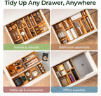 5-Piece Bamboo Drawer Organizer Set, 2.2" Deep Multi-Use Organizers for Utensils, Silverware, Cutlery, Desk, Bathroom, Junk Drawer & Makeup, Non-Slip Feet Included.