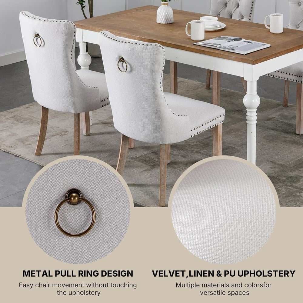 OVENTA Modern Tufted Upholstered Dining Chairs Set of 6, Beige Linen Dining R...