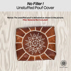 Moroccan Leather Handmade Pouf Ottoman Cover, Unstuffed Foot Stool, Round Boho Footrest for Living Room, Bedroom, Home Decor Gift (Dark Tan By White)