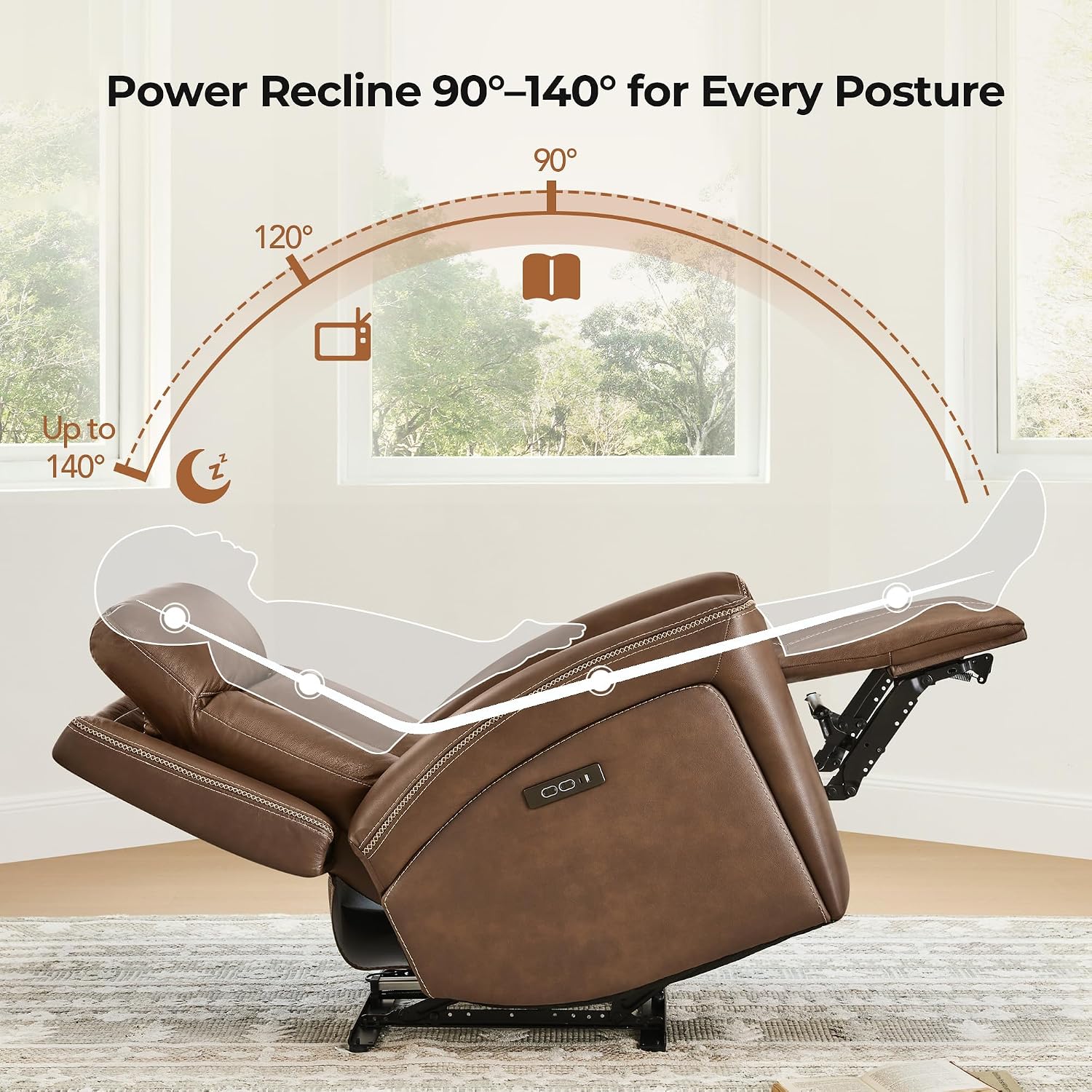 CHITA Genuine Leather Super Zero Gravity Power Recliner Chair, Cafe Brown | Adjustable Power Headrest, USB & Type-C Ports for Living Room & Home Theater