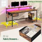 47.2 Inch Office Desk with Power Outlet & Ergonomic Monitor Stand,Gaming Desk with CPU Stand& LED Lights,Computer Desk with Drawer for Home Work,Study Redroom and Gaming,Small Spaces,Rustic Brown
