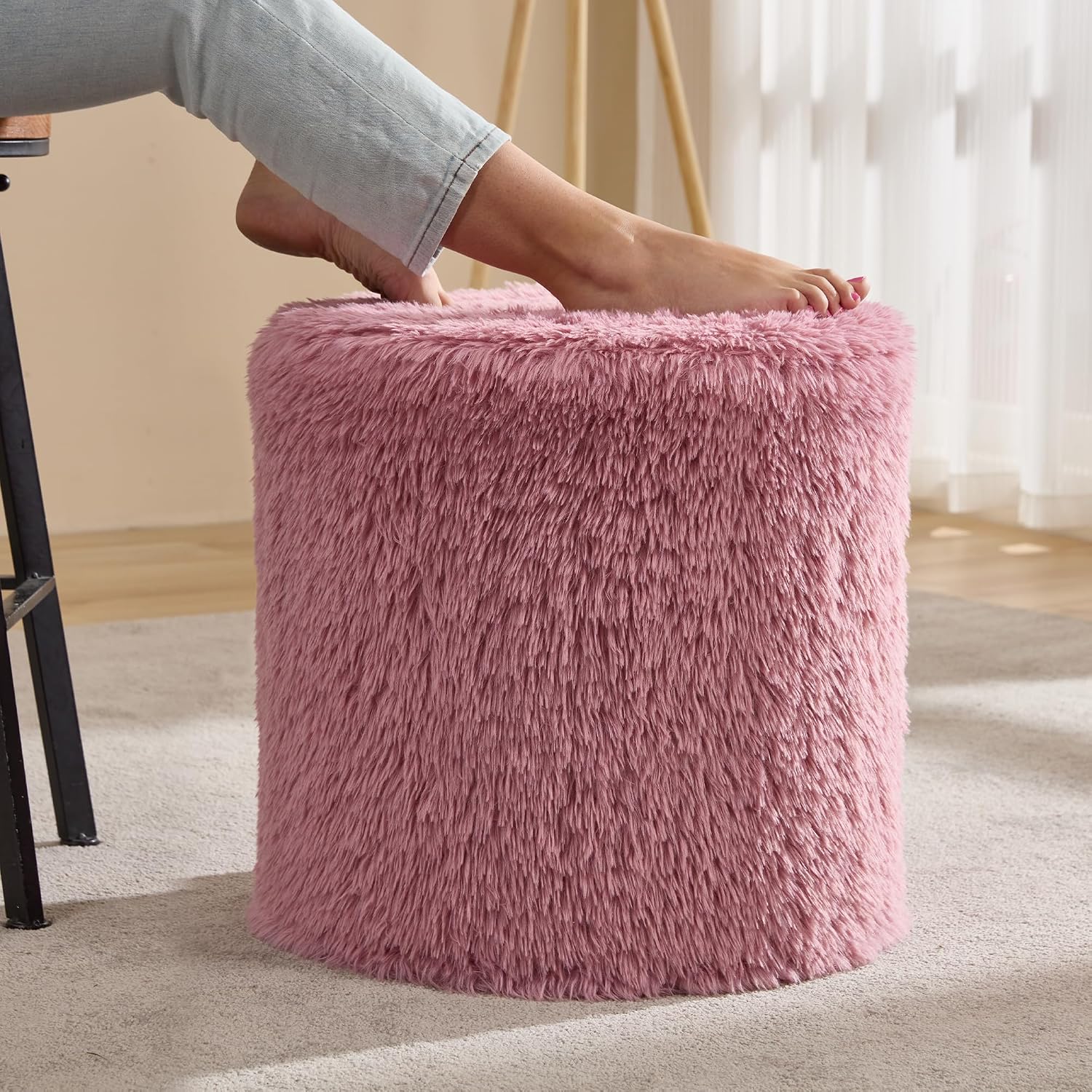 Hobestluk Bean Bag Chairs Ottoman for Adults Bean Bag Chair Footrest Foam Filled Ottoman of BeanBag Footstool of Lazy Sofa for Bedroom, Living Room, Apartment (Small, Pink)