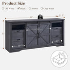 JXQTLINGMU Farmhouse TV Stand for 75+ Inch TV, 32" Tall Entertainment Center w/4 Drawers & Sliding Barn Door, Rustic Media Console w/Storage Shelves, 66" Wood Television Stand for Living Room, Black