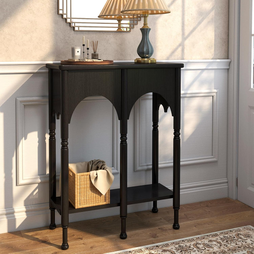 Console Table with Storage Shelf Set of 2, Retro Modern 2-Tier Entryway Table...