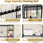 Broom Holder with Cleaning Supplies Organizer, Cleaning Utility Cart on Wheels, 10 Clips & 7 Hooks, 3-Tier Shelves, Broom Closet Storage Cabinet with Cleaning Caddy for Home Commercial Use