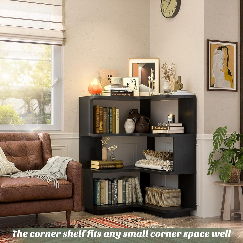Armocity Corner Book Shelf, 4-Shelf L Shaped Corner Bookshelf with Baffle