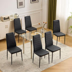 Karl home Black PU Dining Chair Set of 6, Leather Dining Chairs with Curved Back & Foot Cap Protection for Dining Kitchen Living Room, Black Round Legs, 300lbs Capacity