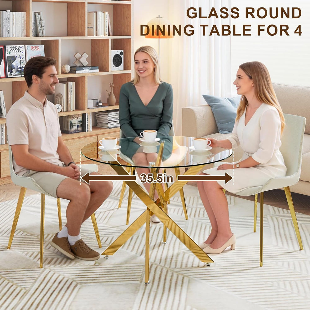 Zevemomo 35.5" Glass Dining Table for 4, Round Coffee Table with Tempere...