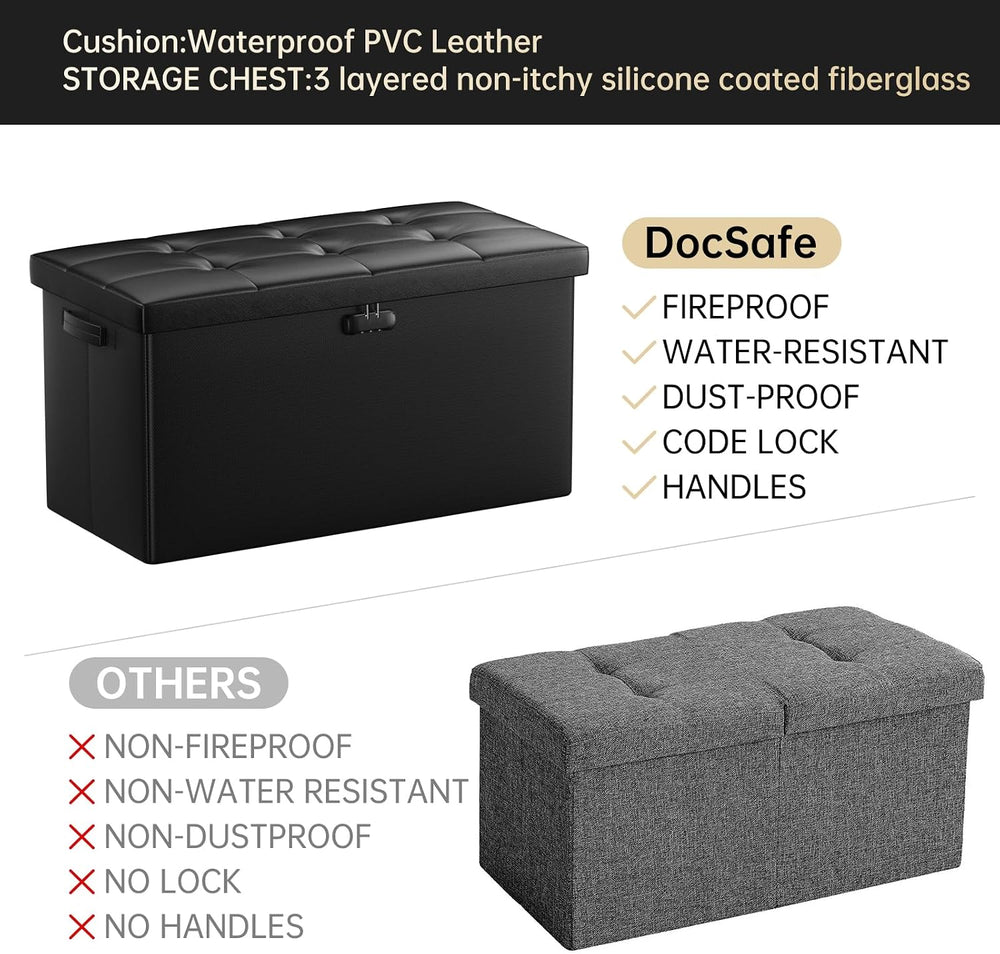 DocSafe Storage Ottoman Bench with Lock,Fireproof 30 Inches Folding Bench Foo...