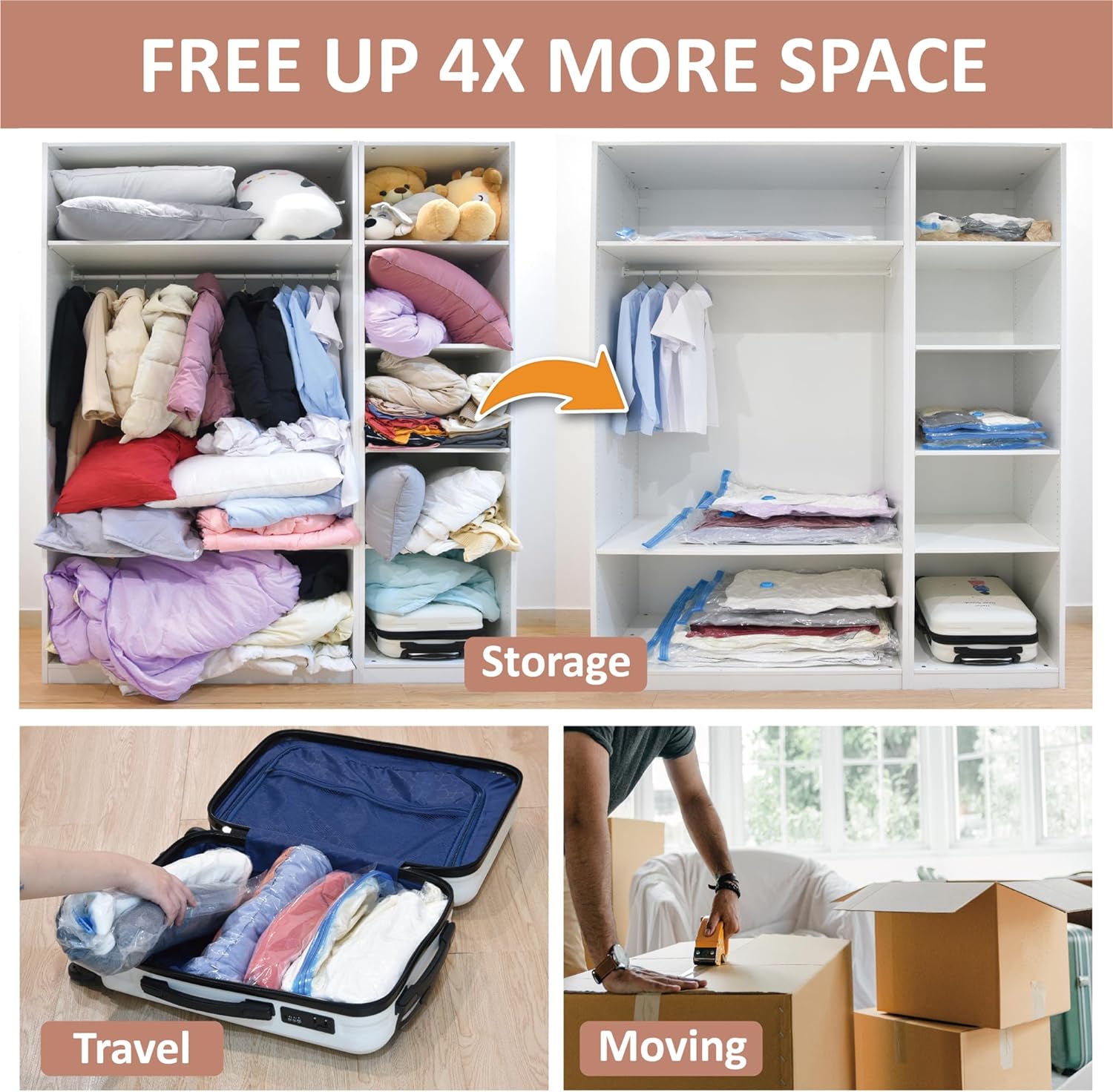 8 Pack XXL Jumbo Vacuum Storage Bags, Extra Large Vacuum Seal Bags for Comforters, Bedding, Blanket Storage, Giant Space Saver Bags for Huge Stuffed Toy(47.2x35 in)