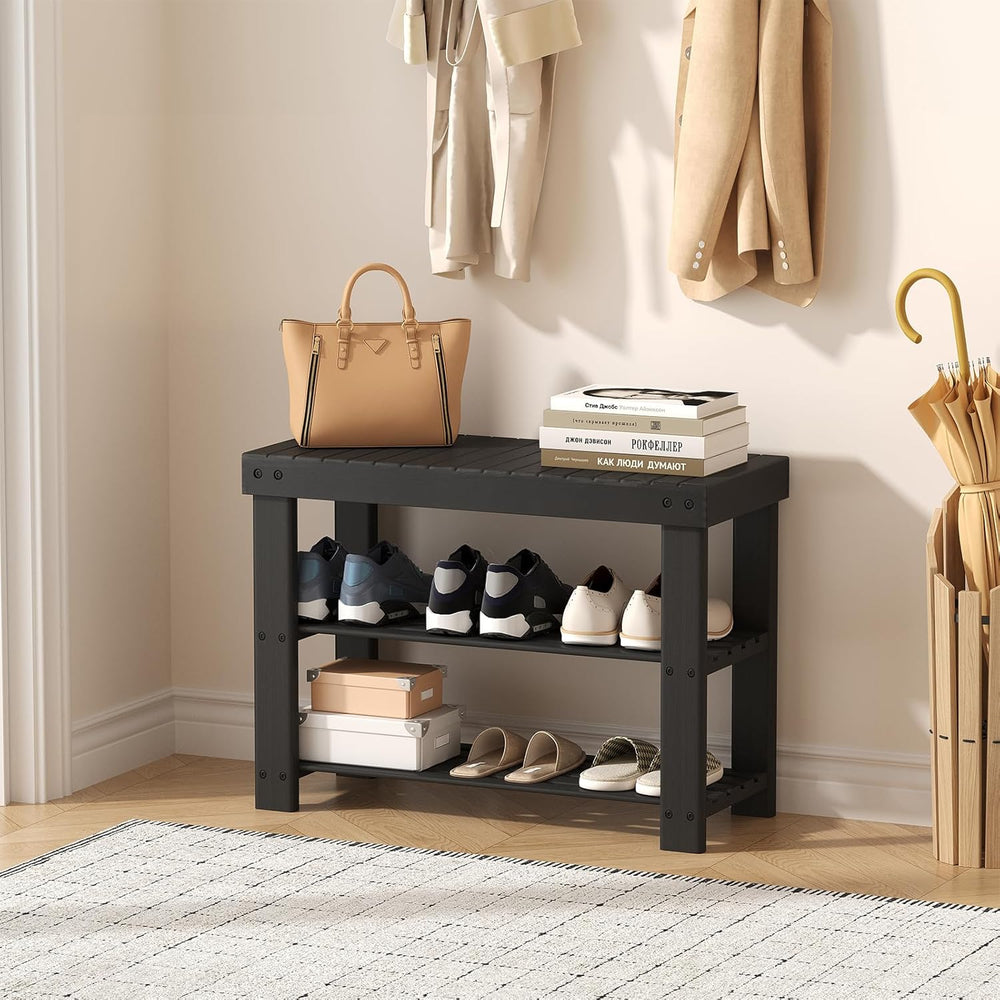 Sweetcrispy Shoe Rack Bench, 3-Tier Bamboo Entryway Storage Organizer, 286lb ...