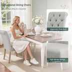 CHUN YI Dining Chairs Set of 6, Button Tufted Upholstered Fabric Dining Room Chairs with Solid Wood Legs and Curved Back, Parsons Side Chairs for Kitchen, Light Grey