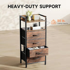 Night Stand Bedside Table Bedroom - Tall Nightstand with Charging Station & LED Light Strip, Bed Side Table with Storage Shelf & 4 Drawers, End Table with U-S-B Ports & AC Outlets, Brown