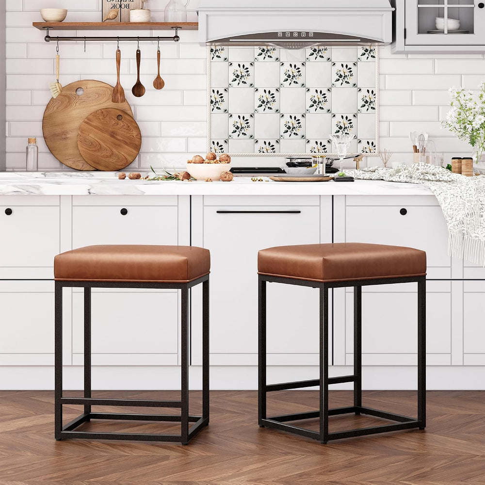 ALPHA HOME 24 Inch Counter Height Bar Stools Set of 3, Brown | Modern Barstoo...