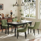 Modern Dining Chairs Set of 4, Upholstered Corduroy Dining Room Chairs with Wood Legs, Mid-Back Padded Kitchen Side Chairs for Dining Room, Green