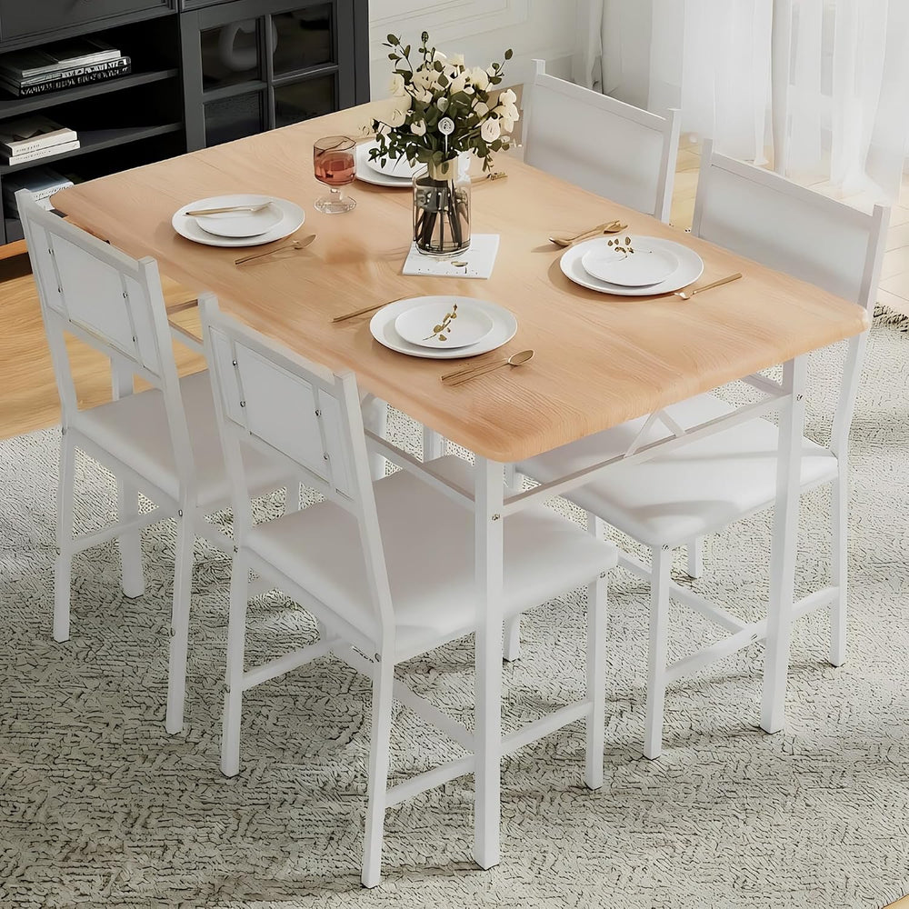 VECELO Dining Table Set for 4 with Chairs, 5-Piece Kitchen Table and Upholste...