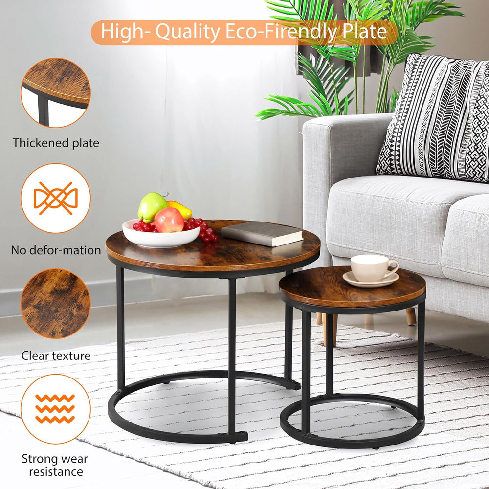 SUPER DEAL Small Round Coffee Tables for Living Room Apartment, Set of 2 Indu...