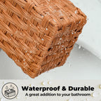 GRANNY SAYS Bathroom Toilet Organizer, Back of Toilet Storage Basket, Waterproof Storage for Shelves, 3 Section Wicker Baskets, Caramel Orange, 2-Pack