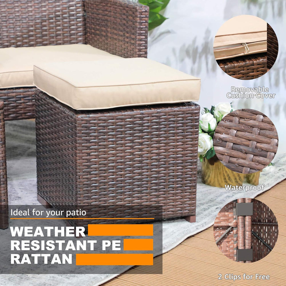 Patiorama 2 Pieces Assembled Outdoor Patio Ottoman, Indoor Outdoor All-Weathe...