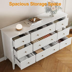 RoyalCraft White Dresser for Bedroom with 9 Drawers, Fluted Painted Wood Chest of Drawers, Modern TV Stand Storage Cabinet for Living Room, Hallway
