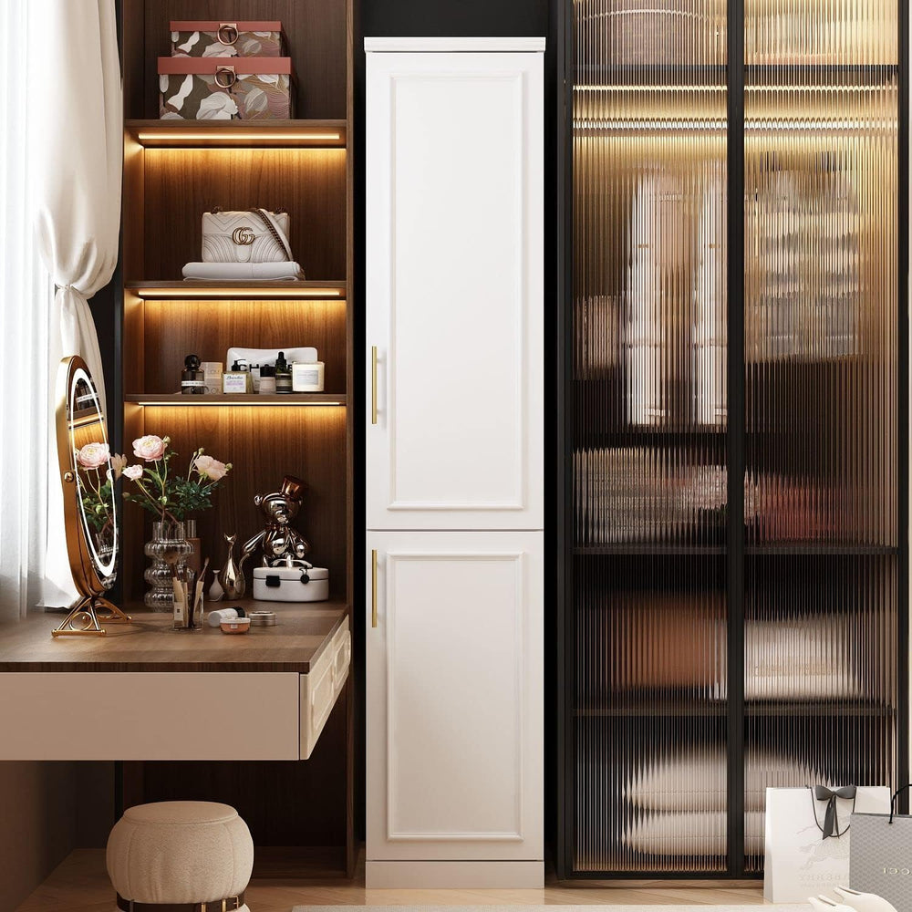 Slim Wardrobe Armoire with Clothing Rod and Storage Shelves, Narrow 2-Door Ar...