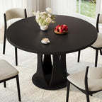 iPormis Round Dining Table, 47'' Kitchen Table for 4-6, Dining Room Dinner Table with Wooden Tabletop & Geometric Arcs Pedestal for Kitchen, Living Room, Home, Office, Black