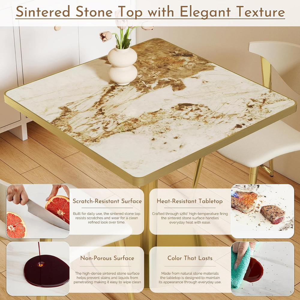 31.5 Inch Square Tulip Table with Thickened Sintered Stone Tabletop & Gol...