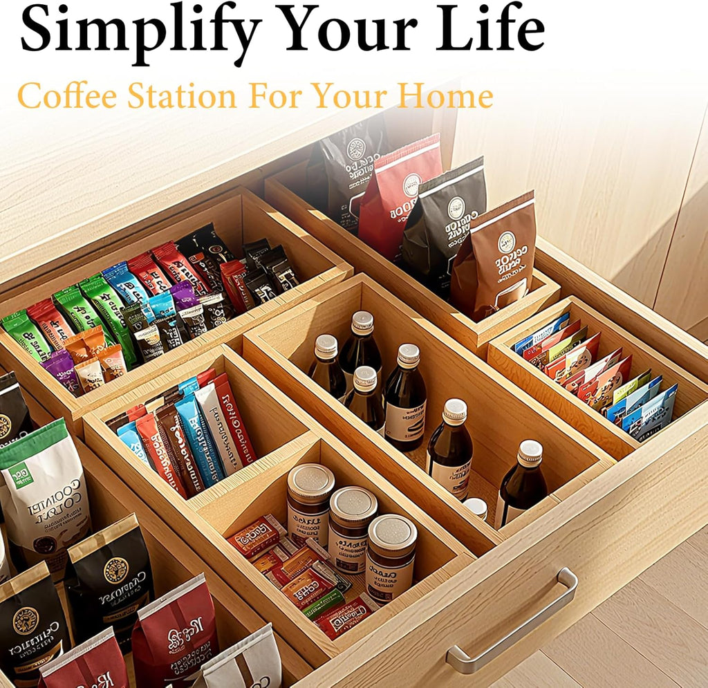 Bamboo Drawer Organizer 5 Pcs for Kitchen Multi-purpose Storage Dividers for Kitchen, Office, Jewelry, Cosmetics, Wooden Drawer Dividers for Drawer Organizer Desk Organizer Gift for Women Gifts Idea