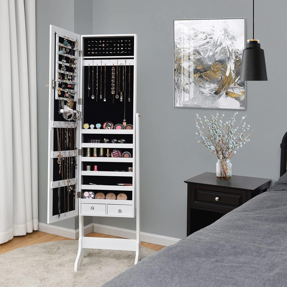 COSTWAY Standing Jewelry Armoire Cabinet, 4-Angle Tilting Jewelry Organizer w...