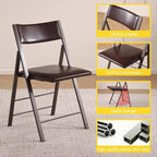 Folding Chairs with Cushion 2 Pack - Heavy Duty Steel Frame Foldable Dining Chairs, Waterproof Leather Indoor Outdoor Comfortable Folding Chairs for Home, Conference Rooms, Weddings, Events (Brown)