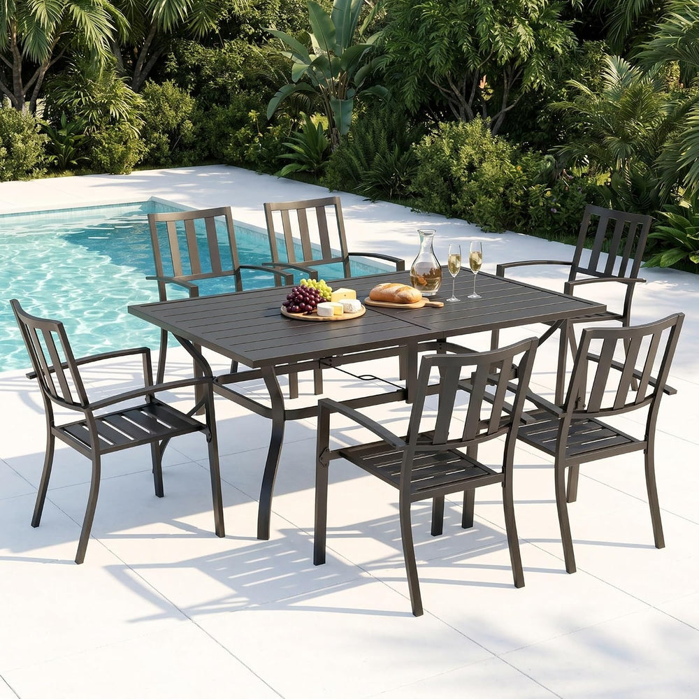 MFSTUDIO 7 PCS Patio Dining Set, 60" Rectangular Table&Metal Chairs