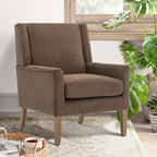 COLAMY Modern Wingback Living Room Chair Set of 2, Upholstered Fabric Accent Armchair, Single Sofa Chair with Lounge Seat and Wood Legs for Bedroom/Office/Reading Spaces, Brown