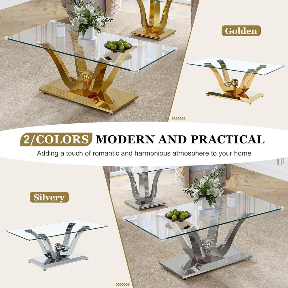 Rectangular Glass Coffee Table Set of 3- Modern Center and 2 End Tables, Clea...